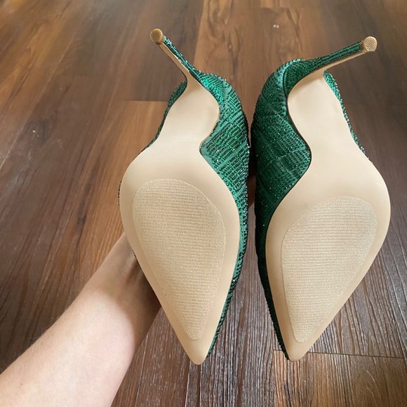 Steve Madden Vala emerald green rhinestone crystal pointed toe heels pumps - Picture 7 of 7